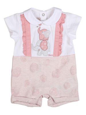 Girls Light Pink Short Sleeve Applique Romper